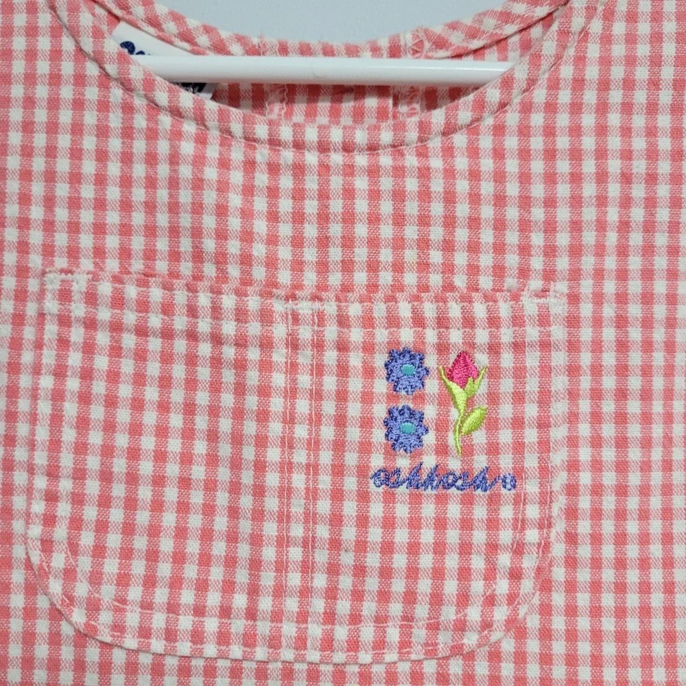 Vintage OshKosh Bgosh Pinafore Dress Girls 6X Pink Gingham Made USA Cotton Plaid